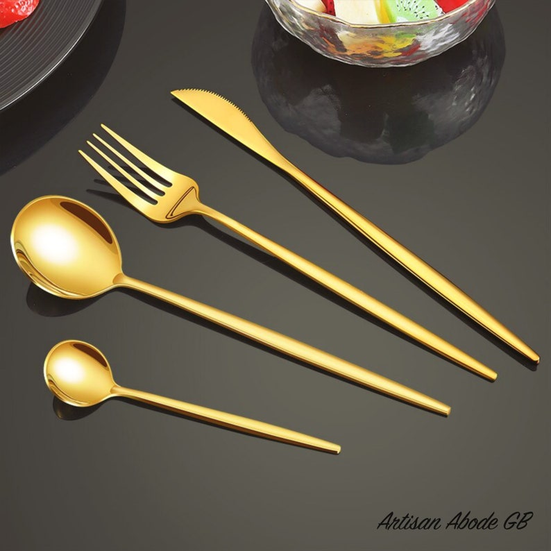 Luxury Golden Cutlery Set 24pcs Golden Cutlery Knife, Fork, Desert Spoon, Tea Spoon Home Decoration Supplies image 1