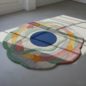 Multicolor Irregular Shape Rug Hand Tufted Wool Rug Custom Shape Rug 4x4 6x6 8x8 Feet