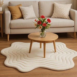 Hand‑Tufted Irregular Wool Rug – Modern Abstract 5x5 Area Rug, Unique Shape Boho Carpet