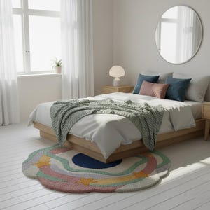 Multicolor Irregular Shape Rug Hand Tufted Wool Rug Custom Shape Rug 4x4 6x6 8x8 Feet