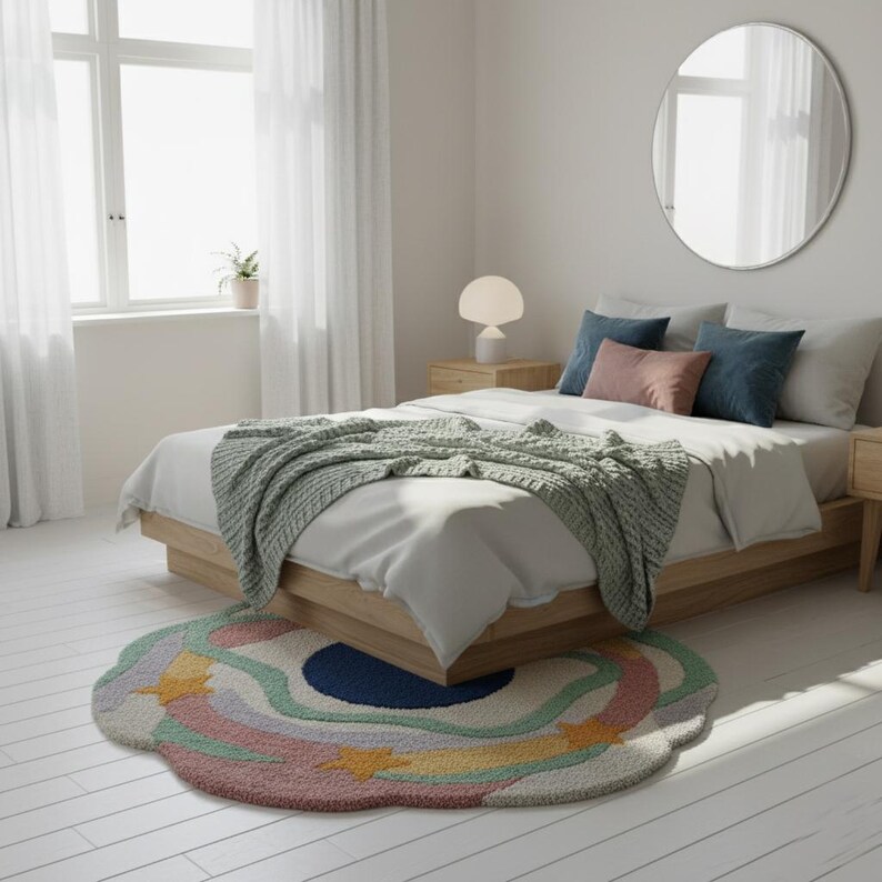 Multicolor Irregular Shape Rug Hand Tufted Wool Rug Custom Shape Rug 4x4 6x6 8x8 Feet