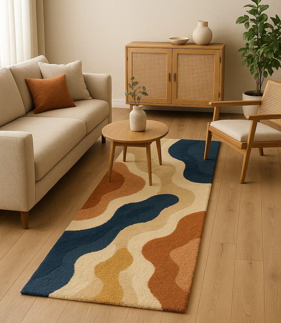Hand-tufted Wavy Wool Rug, Mid-century Modern Hallway Runner - Etsy