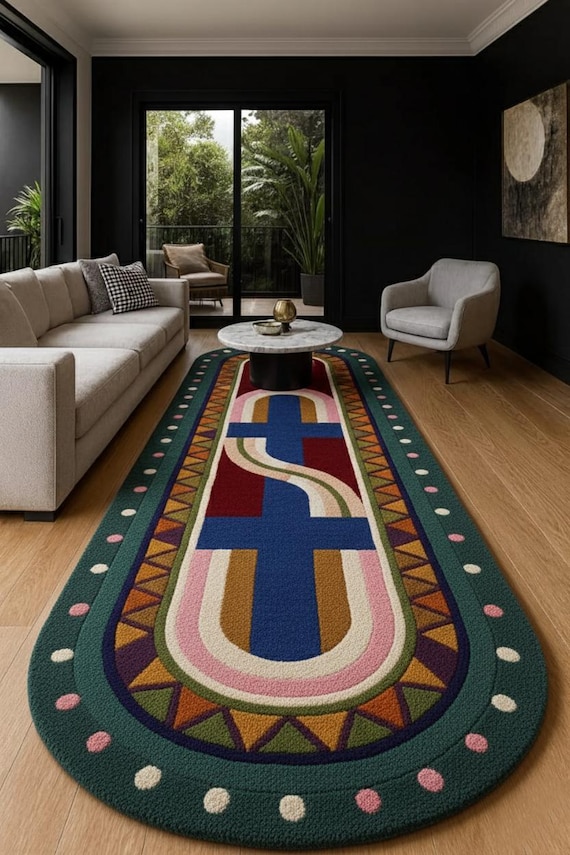Hand-Tufted Wool Hallway Runner: Bauhaus Geometric Rug