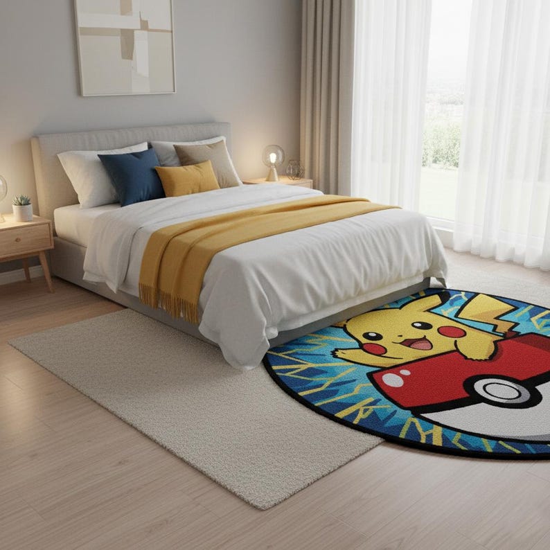 Pikachu Rectangle Rug Pikachu Rug, Tufted Handmade Non-slip Area Rug Home Decor 5x5 Feet - Etsy