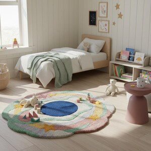 Multicolor Irregular Shape Rug Hand Tufted Wool Rug Custom Shape Rug 4x4 6x6 8x8 Feet