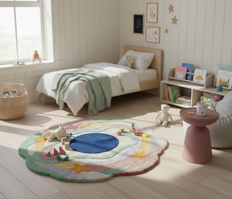 Multicolor Irregular Shape Rug Hand Tufted Wool Rug Custom Shape Rug 4x4 6x6 8x8 Feet