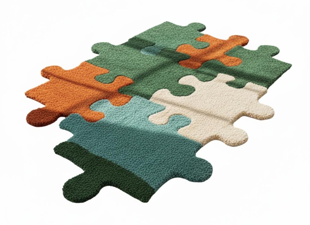 Colorful Interlocking Puzzle Piece Wool Rug | Bright and Vibrant ...