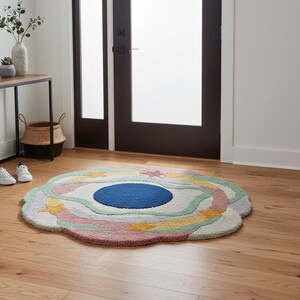 Multicolor Irregular Shape Rug Hand Tufted Wool Rug Custom Shape Rug 4x4 6x6 8x8 Feet