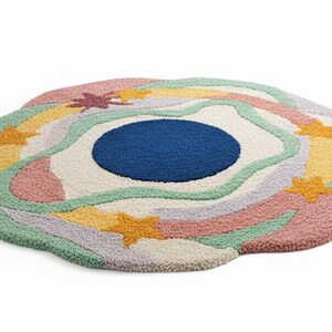 Multicolor Irregular Shape Rug Hand Tufted Wool Rug Custom Shape Rug 4x4 6x6 8x8 Feet