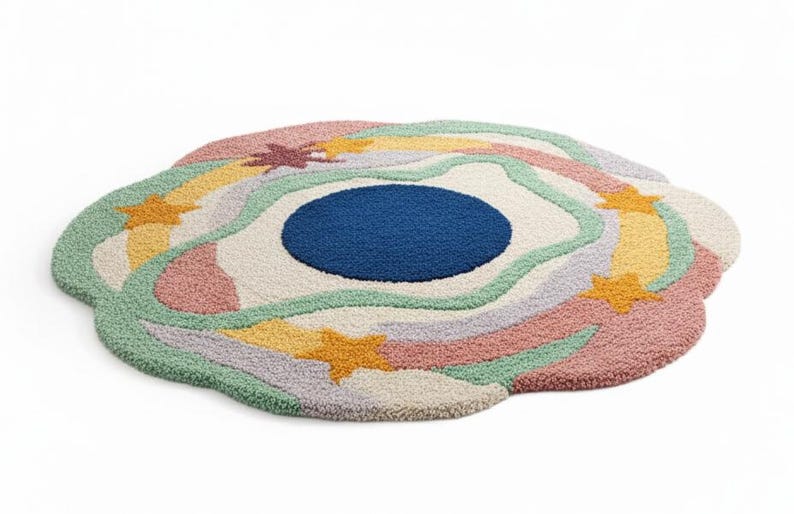 Multicolor Irregular Shape Rug Hand Tufted Wool Rug Custom Shape Rug 4x4 6x6 8x8 Feet