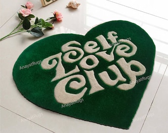 Hjärtformad matta, tuftad matta, handgjord matta, self love club, heminredningsmatta, alla hjärtans dag-present, present till kärlek, present till mamma, present till pappa