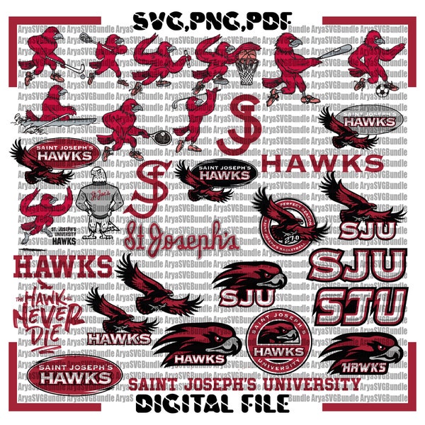 Hawks SVG, Game Day, Football Mom, Basketball, Collage, Athletics, SJU, St Josephs SVG, University, Instant Download.