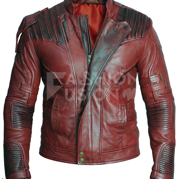 Men's Guardians of the Galaxy 2 Maroon Cosplay Halloween Costume Genuine Leather Jacket