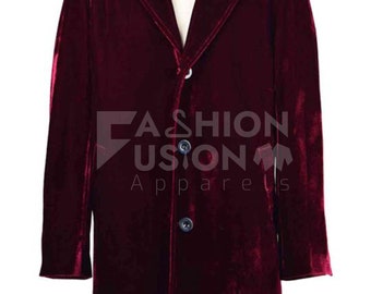 Mens 12th Doctor Who Peter Capaldi Cosplay Party Wear Maroon Velvet Blazer Coat