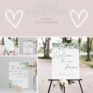 Greenery Wedding Signs Bundle, Editable Digital Download