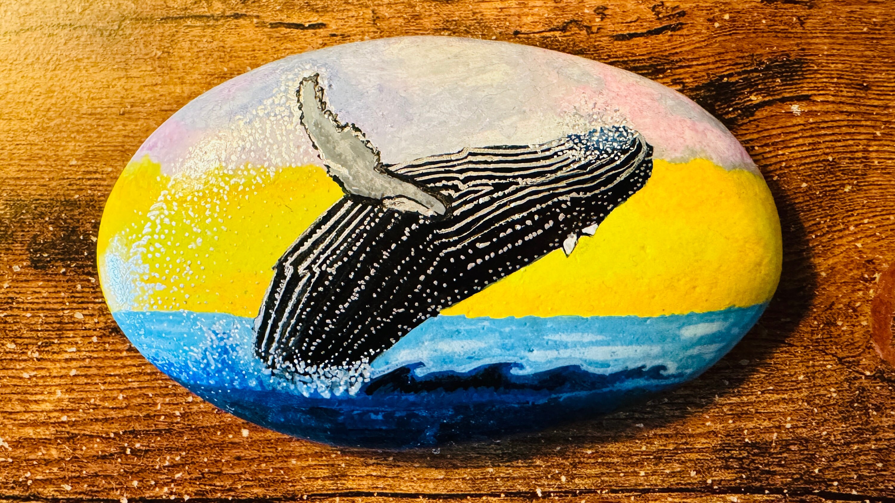 Breaching Whale. Beautiful Sunset Colors Hand Painted on Smooth Rock or ...