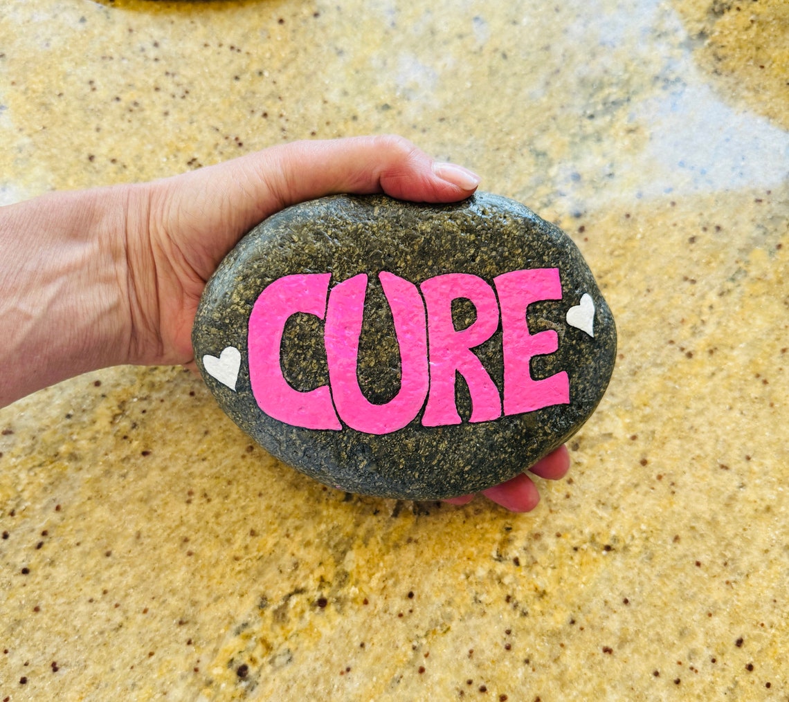Breast Cancer Large Hand-painted Rock, Breast Cancer Awareness Month ...