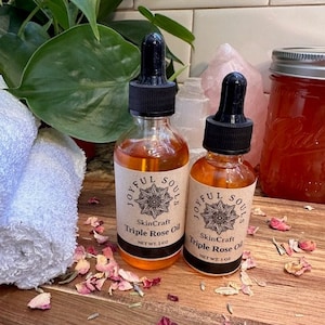 Triple Rose Body Oil, 100% Organic, Rosehip Seed Oil, Rose Infused Oil, Face & Body Oil