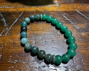 Green Jade & Moss Agate Stretchable Bracelet - 8mm "Abundance"