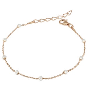 Dainty 925 Silver Moon Cut Bead Bracelet: Rose Gold Plated, Made in Italy