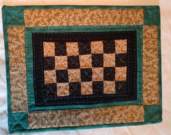 Black, Tan and Green Checkerboard Mini Quilt