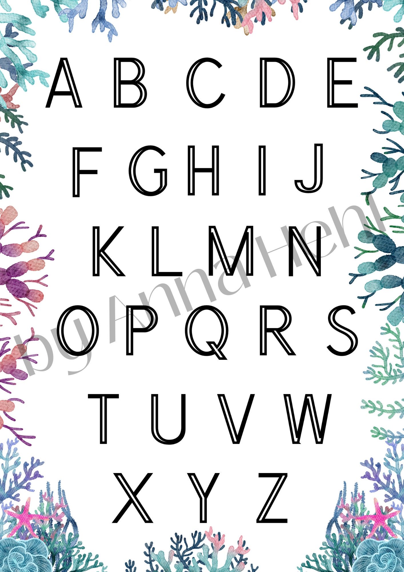 Alphabet Poster A4 A3 PDF Instant Download, Printable, Letters A to Z ...