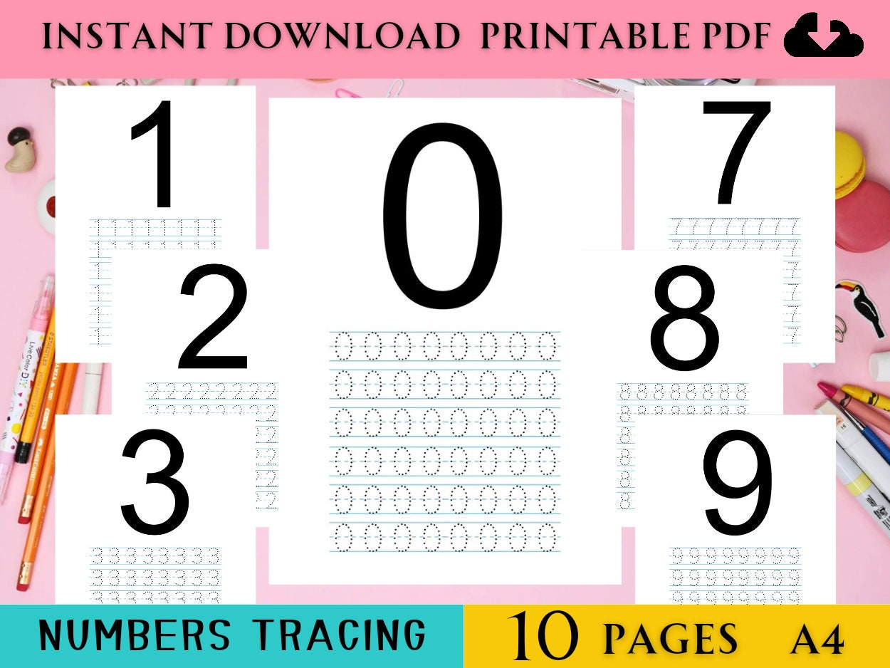 Numbers Tracing A4, Learning Numbers, From 0 to 9, Active Sheets for ...