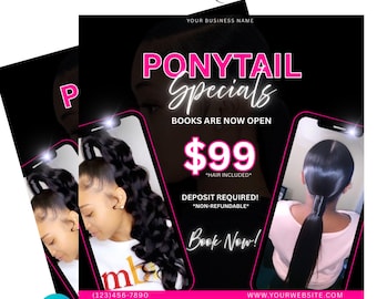 Sjabloon paardenstaartspecials, paardenstaartflyer, bewerkbaar, digitale download