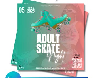 Adult Skate Party Flyer: DIY Event Template (Canva)