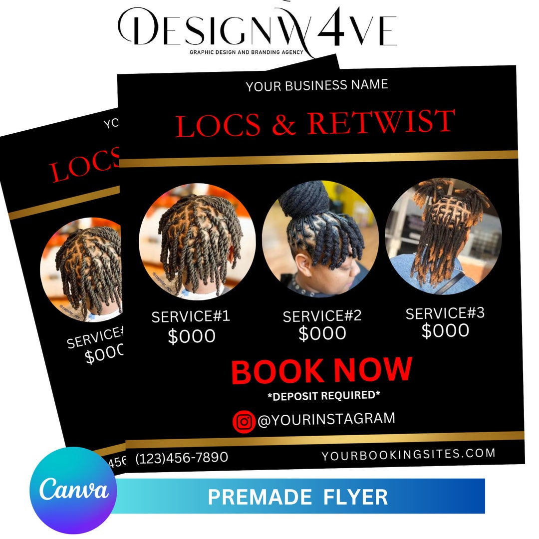 Locs & Styles Flyer: Barbershop Social Media Template (canva) - Etsy