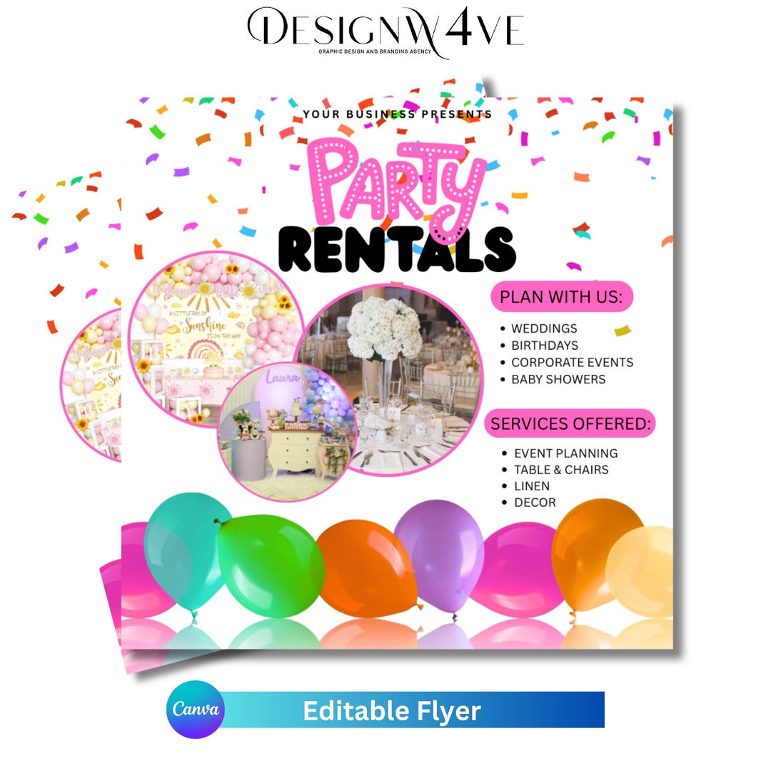 Custom Rentals Custom Party Rentals Flyer: Editable Canva Template - Etsy