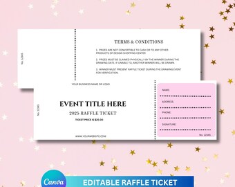 Plantilla editable de boleto de rifa: Boleto de evento DIY (Canva PDF)