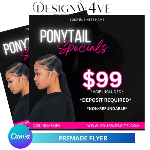 Ponytail specials template ,ponytail flyer, editable , digital download