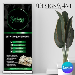 DIY Gold Tax Prep intrekbare bannersjabloon, kredietreparatie oprolbaar bannerontwerp, Canva professioneel intrekbaar bannerevenementontwerp