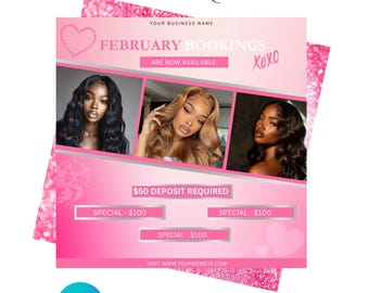 February Booking Flyer, Valentines Day Hair Flyer, Valentines Day Flyer, Hair Flyer, Hair Booking Flyer, Valentines Day Sale Flyer, February