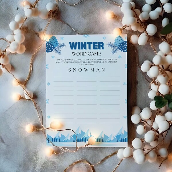 Winter Word Finder Game, Winter Word Finder Games, Winter Printable Games, Wintertime Activities, Holiday Games, Instant Download