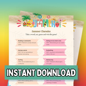 Summer Charades Game, Charades, Summer Game for All Ages, Family Game Night, Seasonal Game, Classroom, Group Game, Fun Summer Activity