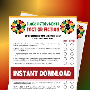 Black History Fact or Fiction Game, Fact or Fiction Printable, Black History Month, Black History Quiz, Black American, Black History Trivia
