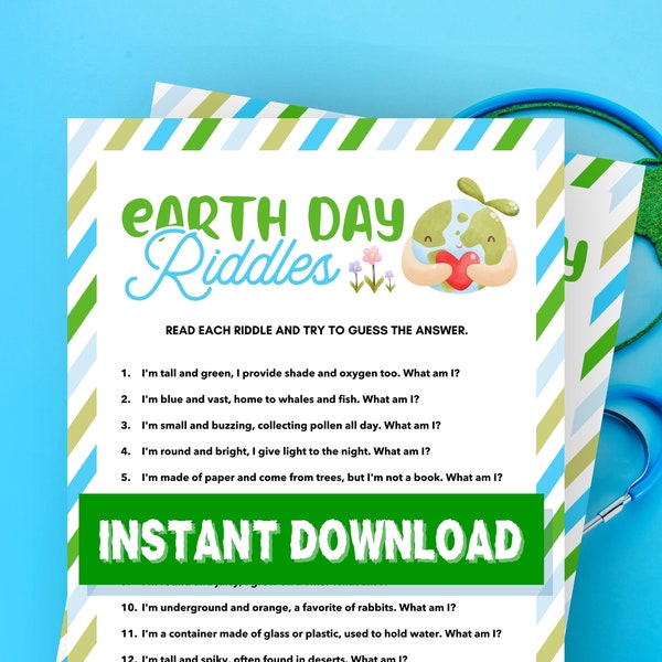 Earth Day Riddle Printable, Earth Day Game, Fun Earth Day Activity, Kids Earth Prints, Climate Action, World Earth Day, Group Earth Game