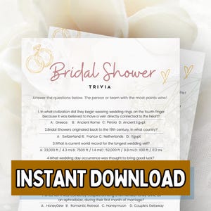 Bridal Shower Trivia Game, Wedding Trivia, Bridal Shower Activity, Bridal Shower Party Game, Wedding Trivia, Minimalist Wedding Printable