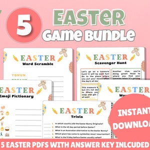 Easter Games Bundle, Easter Sunday Game, Fun Easter Activity, 5 Kids Easter Games, Happy Easter Printable, Printable Group Games for Easter