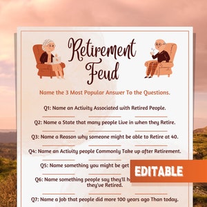 Retirement Feud Game, Retirement Games, Retiree Games, Retirement, Group Games, Retirement Party Games, 3 Pages, 3 Rounds, Retirement Print