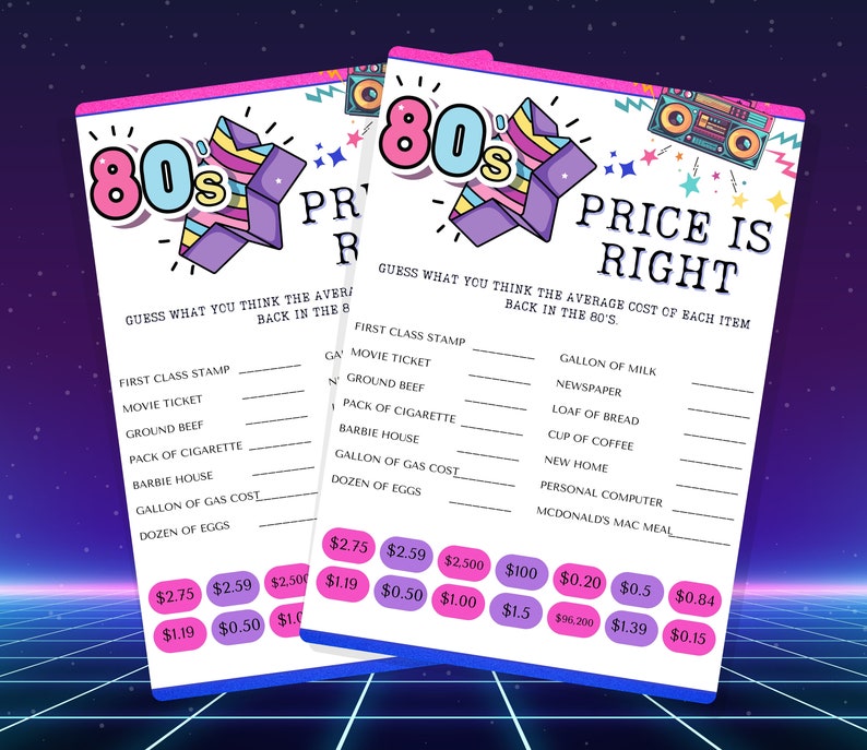 80s Price is Right Game, the Price is Right, 80s Game Night, Nostalgic ...