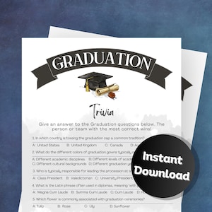 Graduation Trivia Game, Graduation Printable, Trivia Part 1 and 2, Answer Key Included, Fun Graduation Activity, Graduation Party Activity