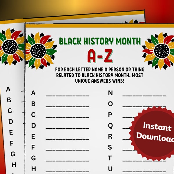 Black History A to Z Game, Black History Month Game, A to Z Words, Black History, Black History Word Game, Black History Month Printables