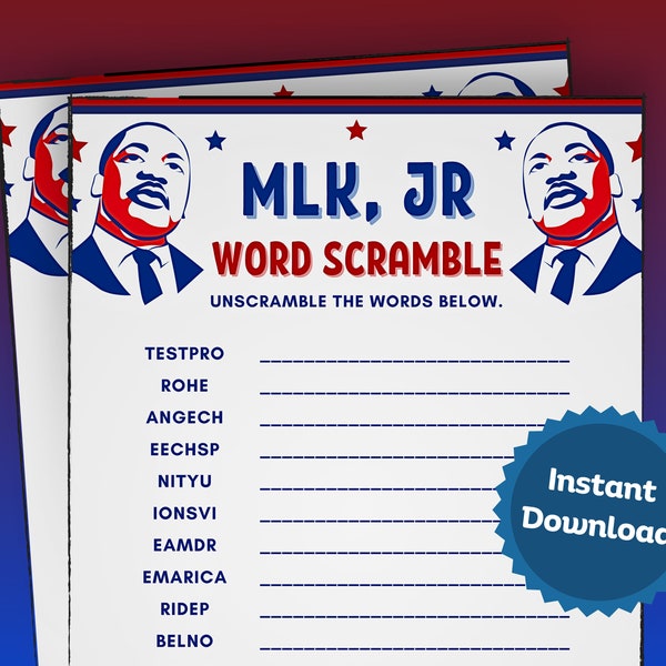 MLK Word Scramble Game, Word Scramble, MLK, Martin Luther King Day, Martin Luther King, MLK Day, Martin Luther King Jr, Word Scramble Game