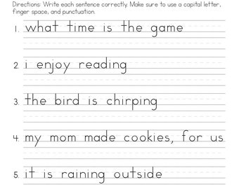 Correct the Sentences Worksheets, 10 Page Printable, For 1st and 2nd Grade ELA Students, ELA Worksheets, Sentence Writing, ELA Teacher Print