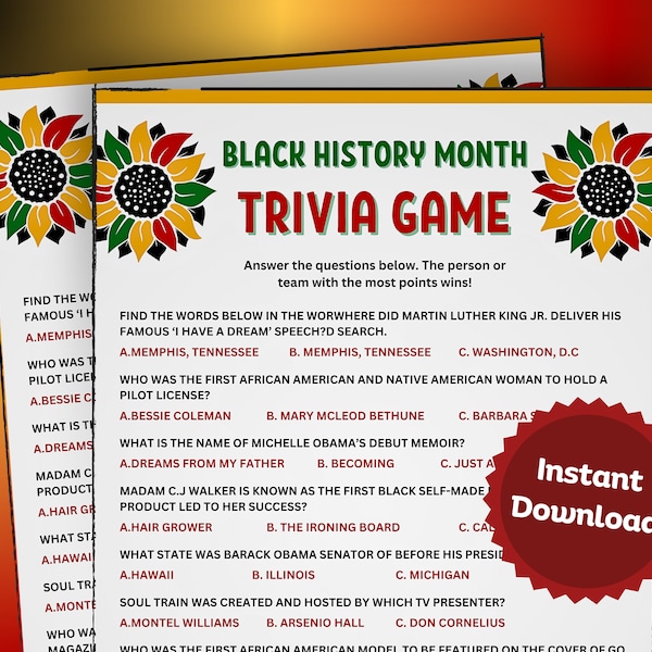 Black History Month Trivia Game, Trivia Game, Black History, Black History Games, Black History Trivia, Black History Month Printables