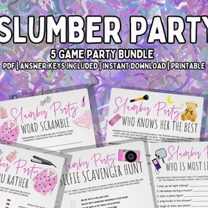 Slumber Party Games Bundle, Sleepover Games, Teen Party Bundle, Purple Birthday idea, Tweens and Teens, Pajama Party, Teens Birthday Games