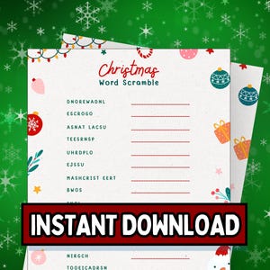 Christmas Word Scramble Game, Word Scramble Game, Fun Christmas Game, Word Scramble, Family Game Night, Holiday Games, Printable Game